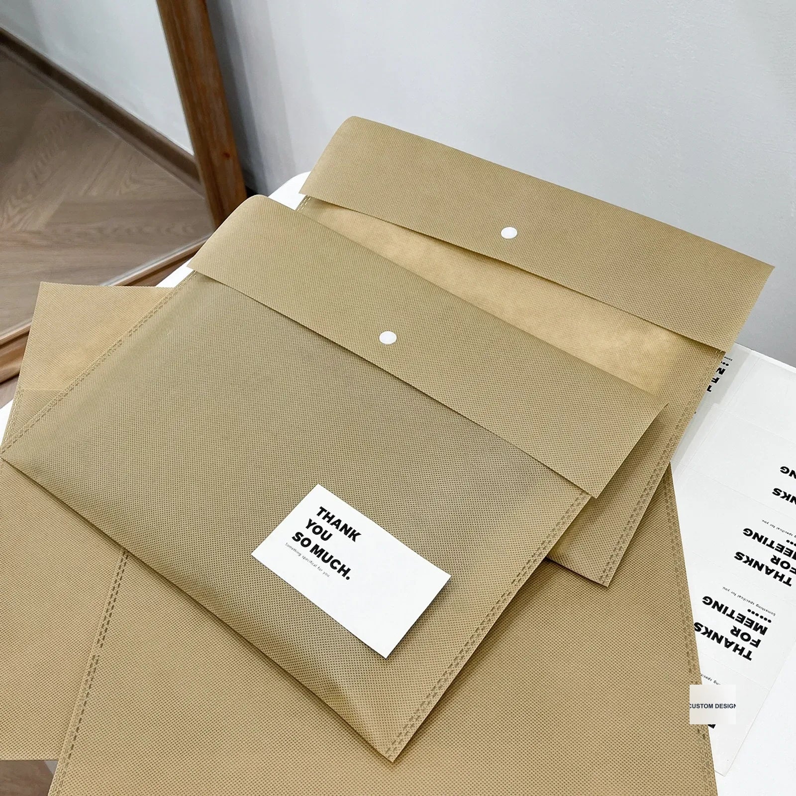 Snap-Closure Non-Woven Garment Packaging Bags — 6 Styles — KhakiGarment Packaging Bag