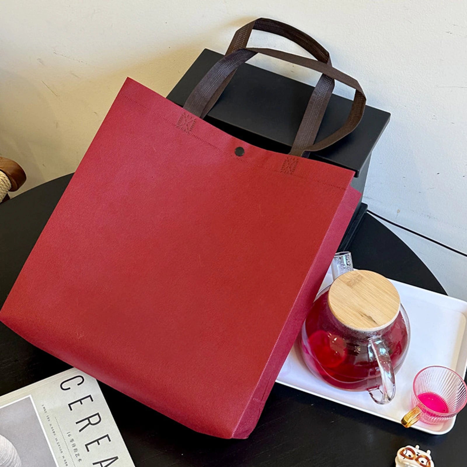 Snap-Closure Non-Woven Tote Bags — 11 Styles — Ancora RedPlain