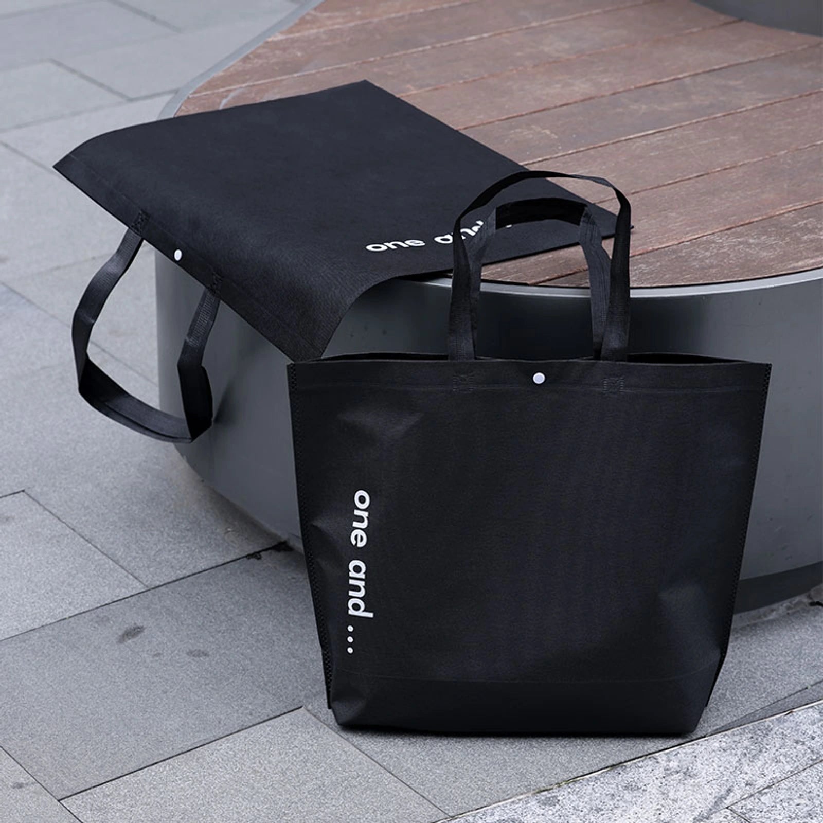 Snap-Closure Non-Woven Tote Bags — 12 Styles — — Black & White