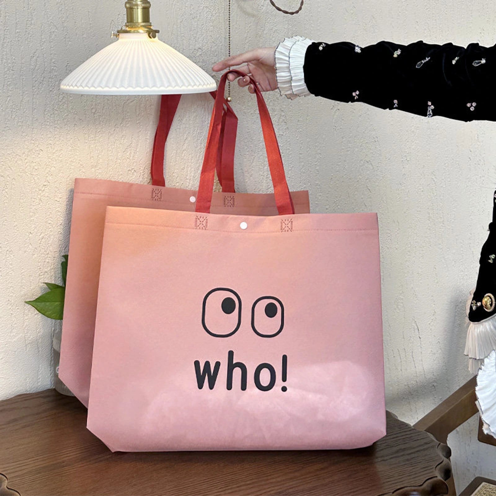Snap-Closure Non-Woven Tote Bags — 12 Styles — Blush Pink