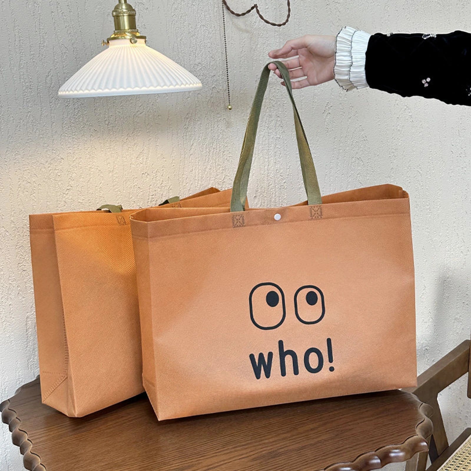 Snap-Closure Non-Woven Tote Bags — 12 Styles — Caramel