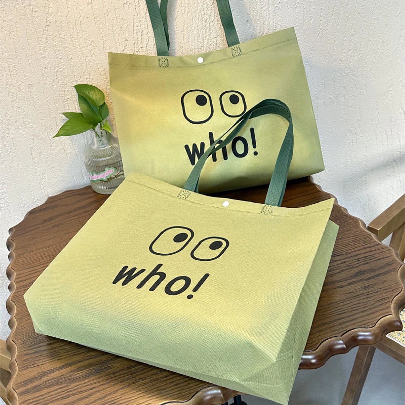 Snap-Closure Non-Woven Tote Bags — 12 Styles — Matcha Green