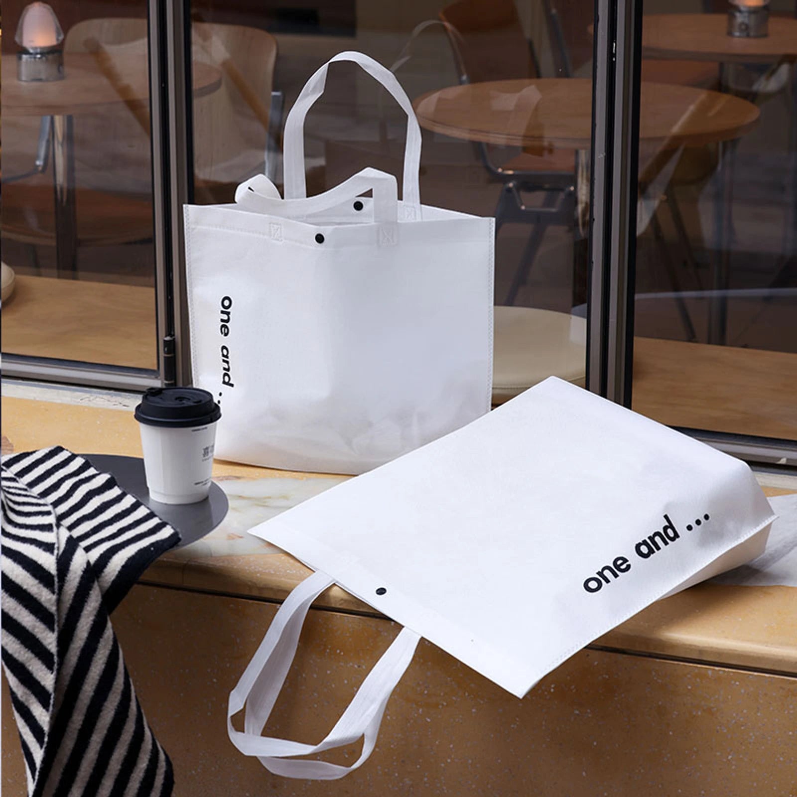 Snap-Closure Non-Woven Tote Bags — 12 Styles — — White