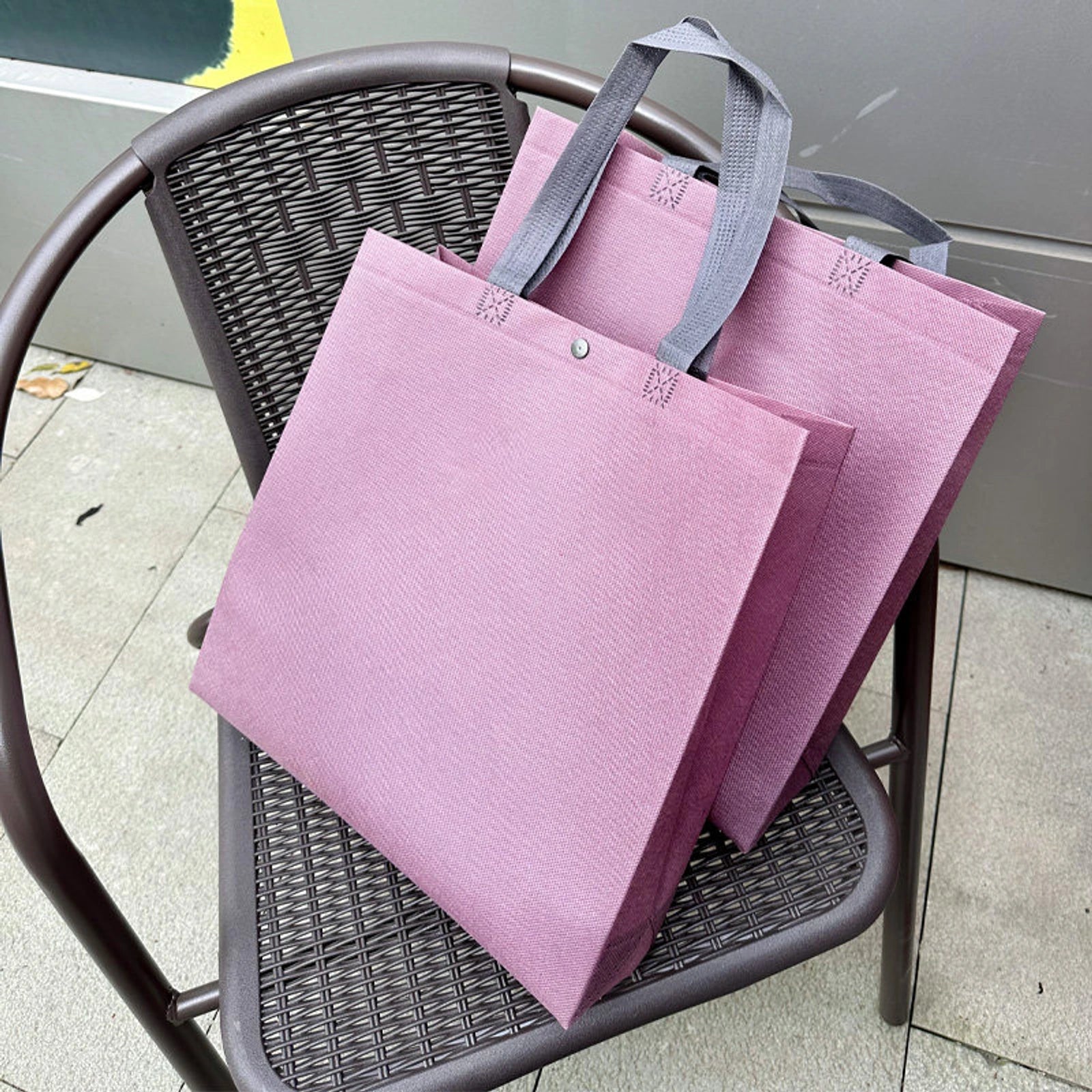 Snap-Closure Non-Woven Tote Bags — 3 Styles — Dusty Purple