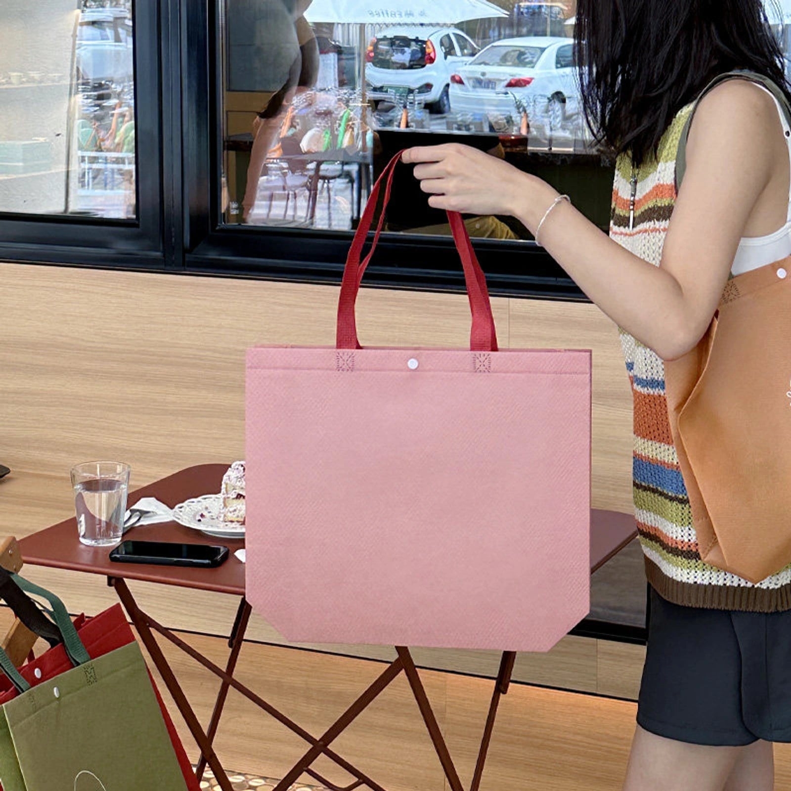 Snap-Closure Non-Woven Tote Bags — 4 Styles — Blush PinkSnap Closure