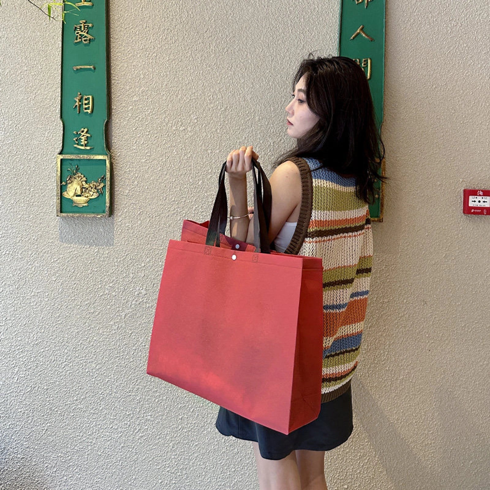 Snap-Closure Non-Woven Tote Bags — 4 Styles — Bright RedSnap Closure