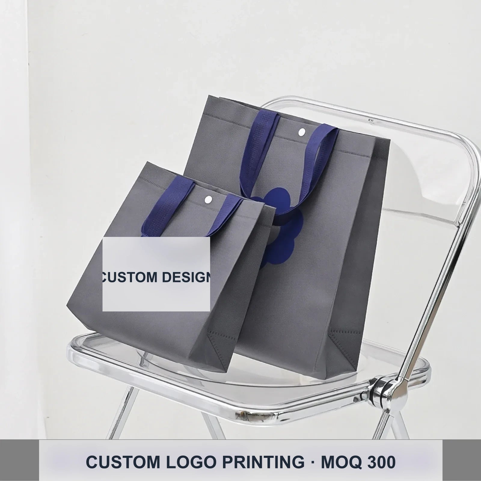 Snap-Closure Non-Woven Tote Bags — 4 Styles — — Gray