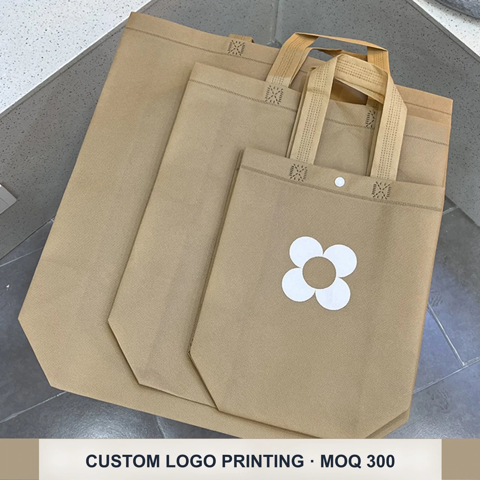 Snap-Closure Non-Woven Tote Bags — 4 Styles — — Khaki
