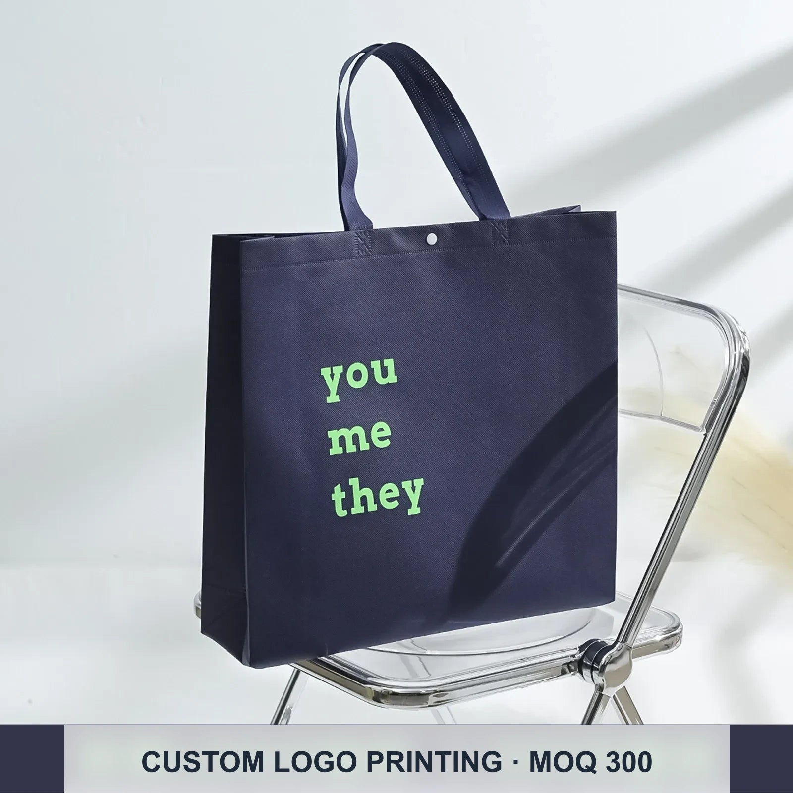 Snap-Closure Non-Woven Tote Bags — 4 Styles — — Navy