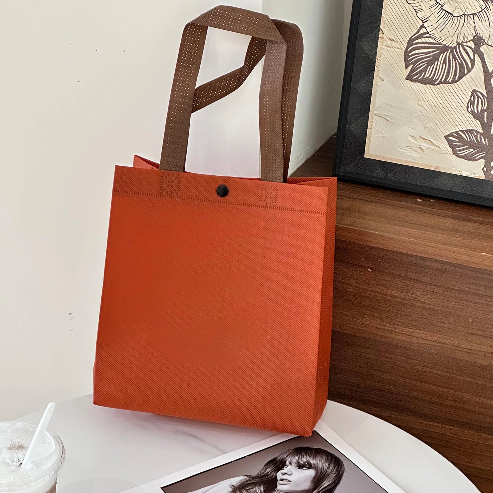 Snap-Closure Non-Woven Tote Bags — 6 Styles — Crimson Plain