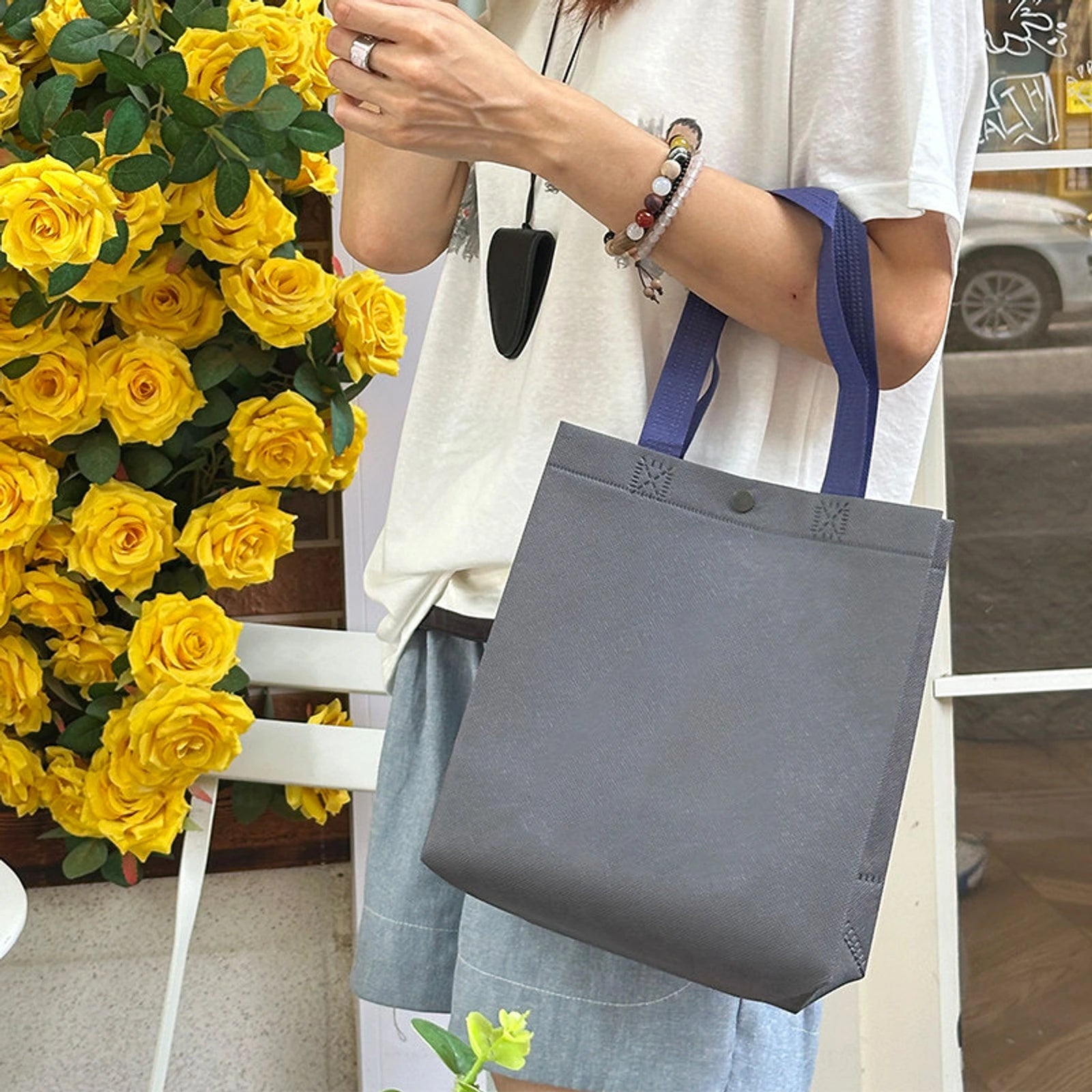 Snap-Closure Non-Woven Tote Bags — 7 Styles — GrayPlain
