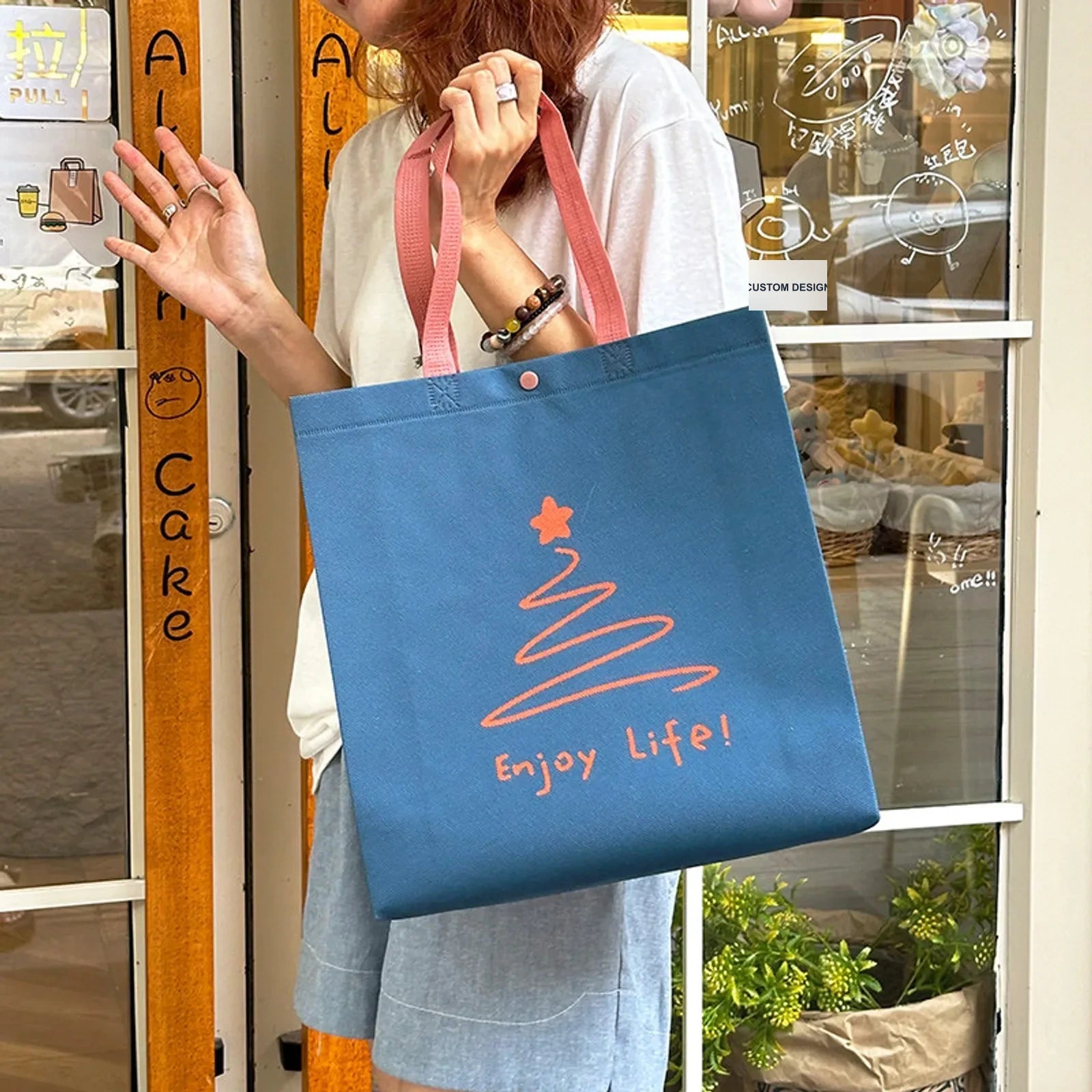 Snap-Closure Non-Woven Tote Bags — 7 Styles — Haze Blue