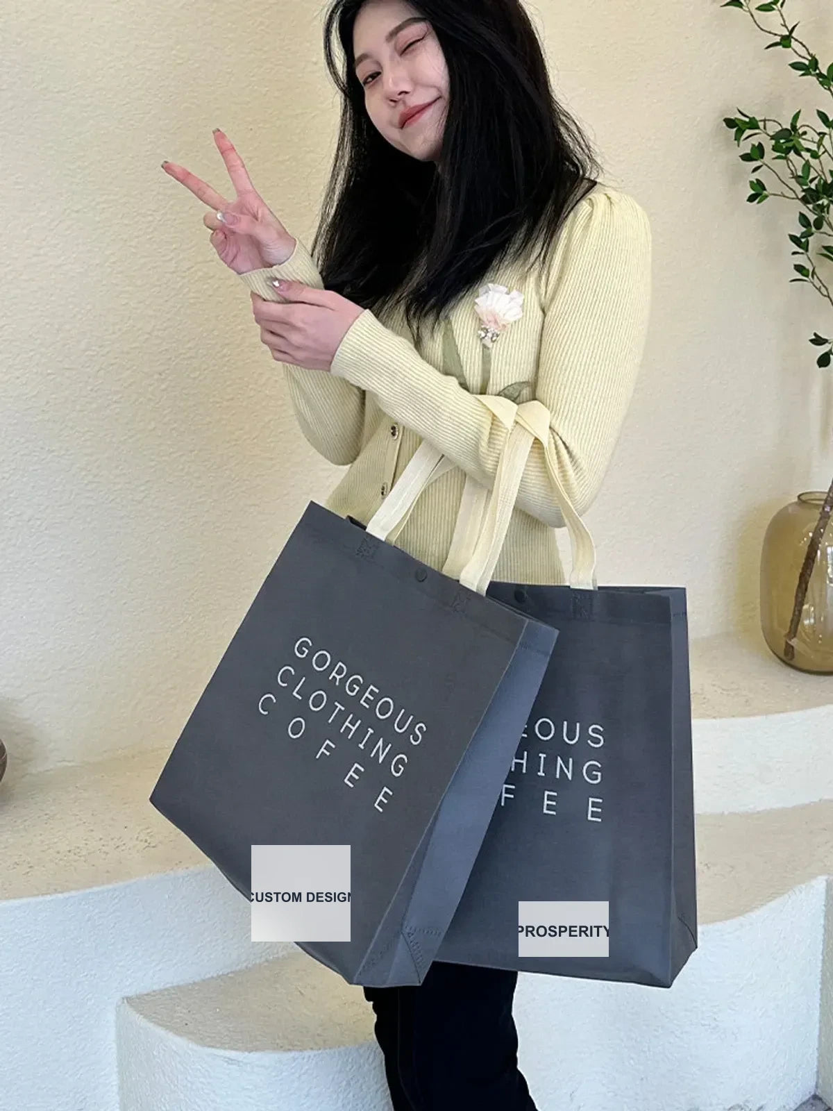 Snap-Closure Non-Woven Tote Bags — 8 Styles product view 2