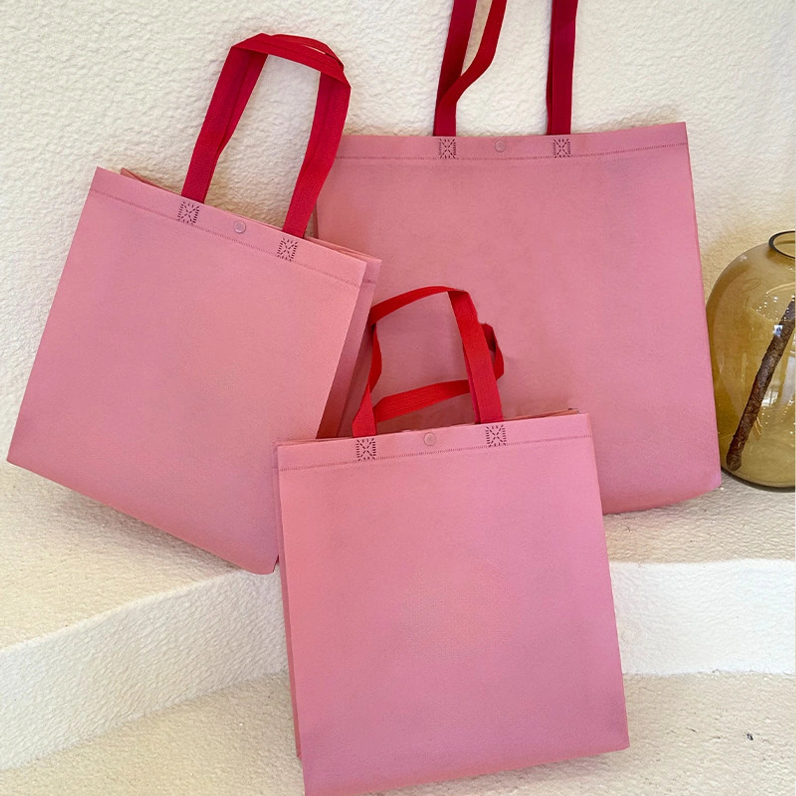 Snap-Closure Non-Woven Tote Bags — 8 Styles — Blush PinkPlainSnap Closure