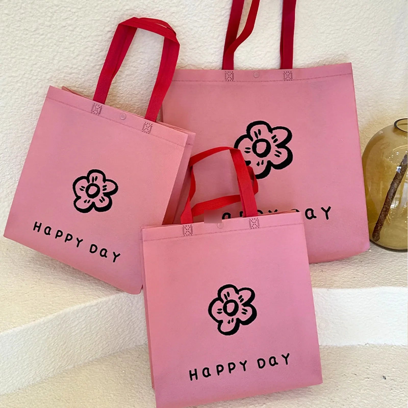 Snap-Closure Non-Woven Tote Bags — 8 Styles — Blush PinkSmall Floral PrintSnap Closure