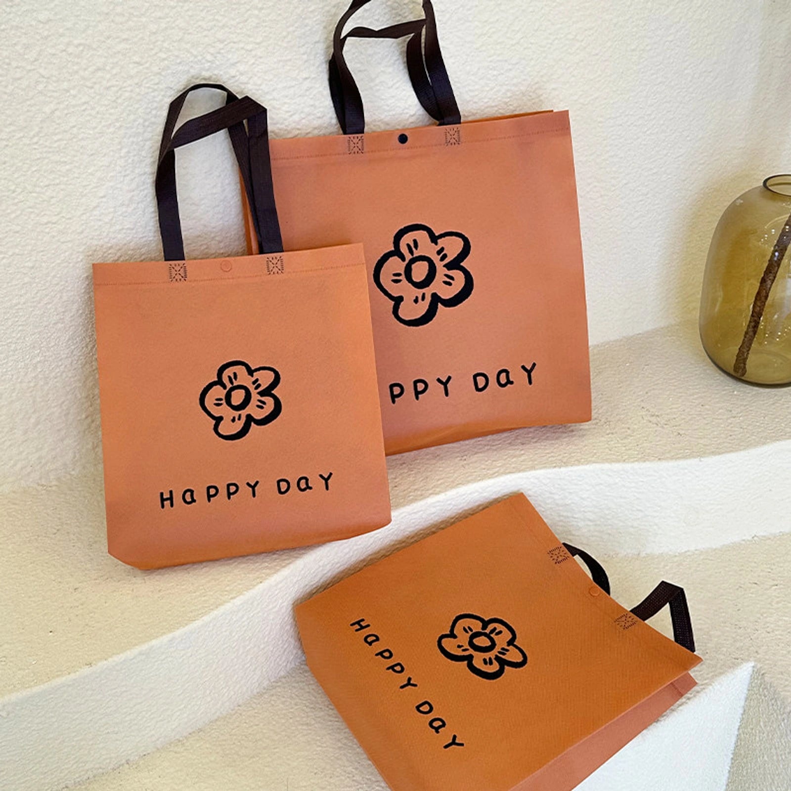 Snap-Closure Non-Woven Tote Bags — 8 Styles — CaramelSmall Floral PrintSnap Closure