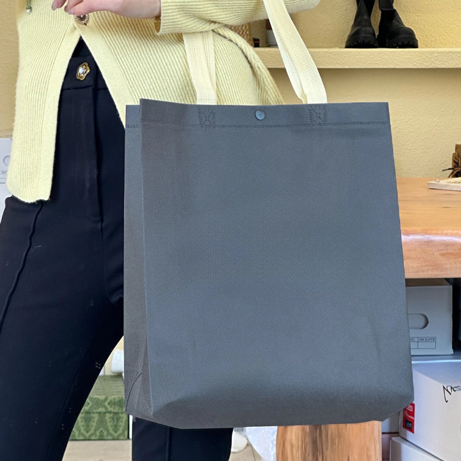 Snap-Closure Non-Woven Tote Bags — 8 Styles — GrayPlain