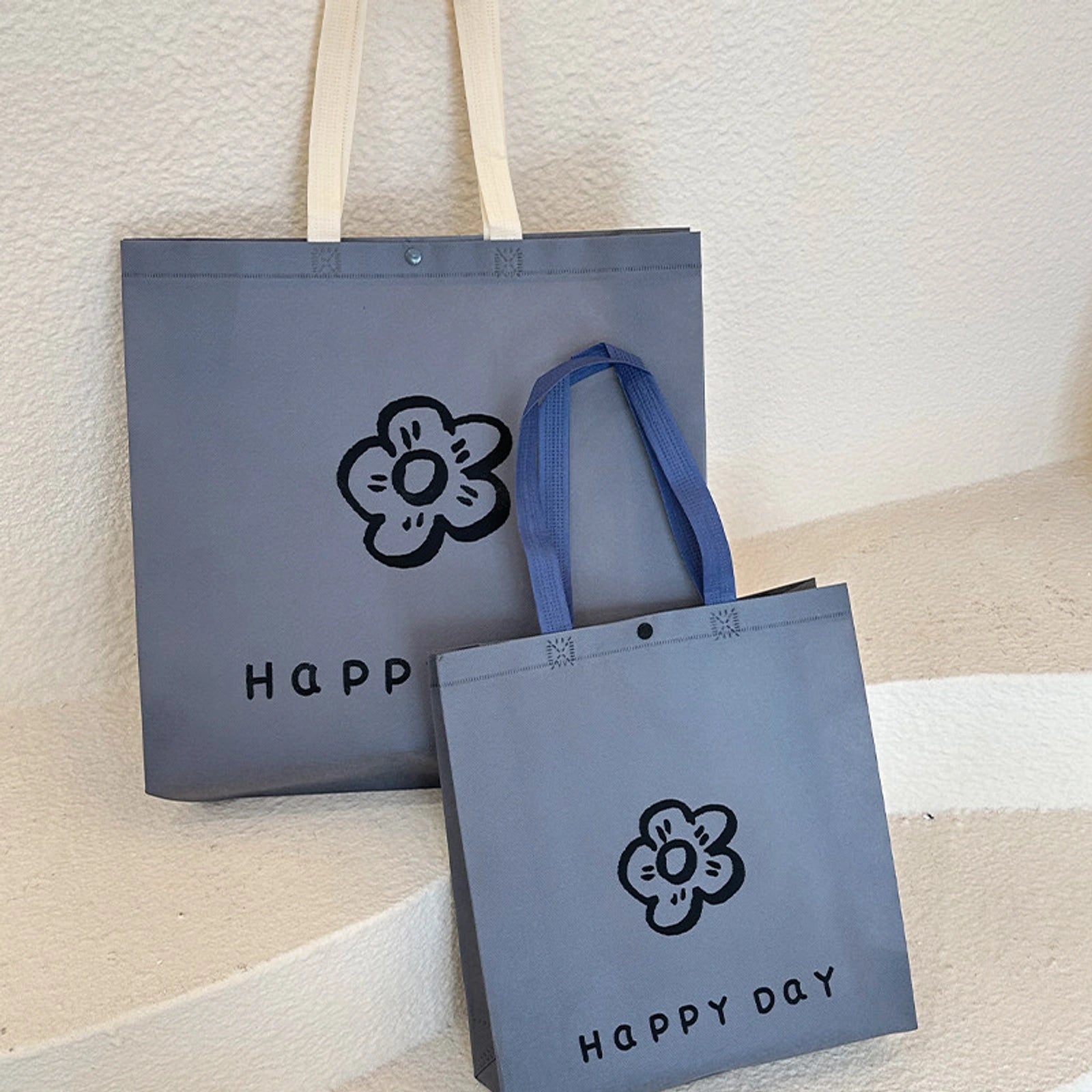 Snap-Closure Non-Woven Tote Bags — 8 Styles — GraySmall Floral PrintSnap Closure