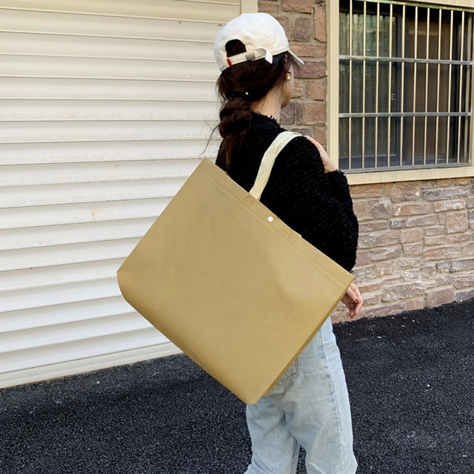 Snap-Closure Non-Woven Tote Bags — 8 Styles — Light KhakiSnap Closure