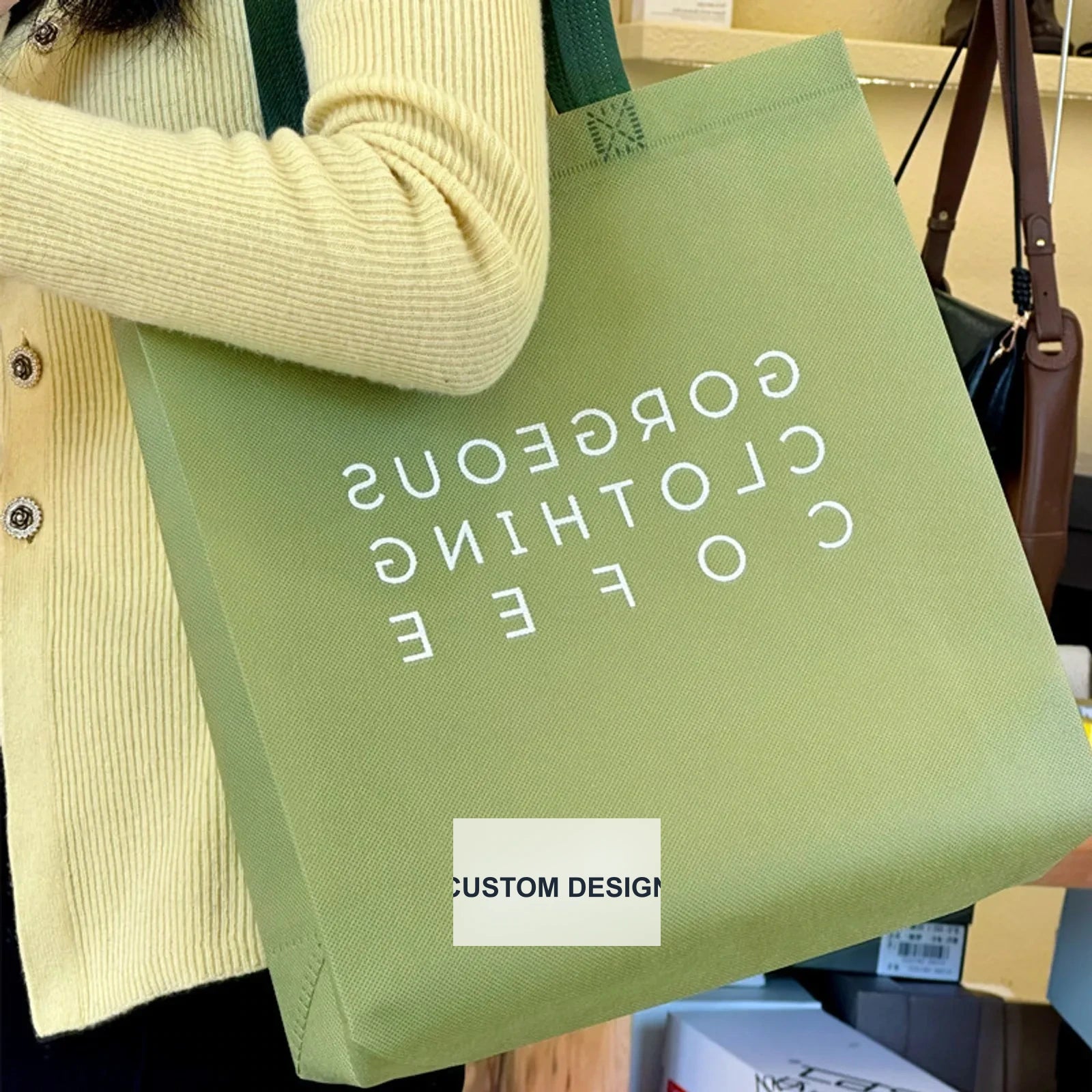 Snap-Closure Non-Woven Tote Bags — 8 Styles — Matcha GreenLettering