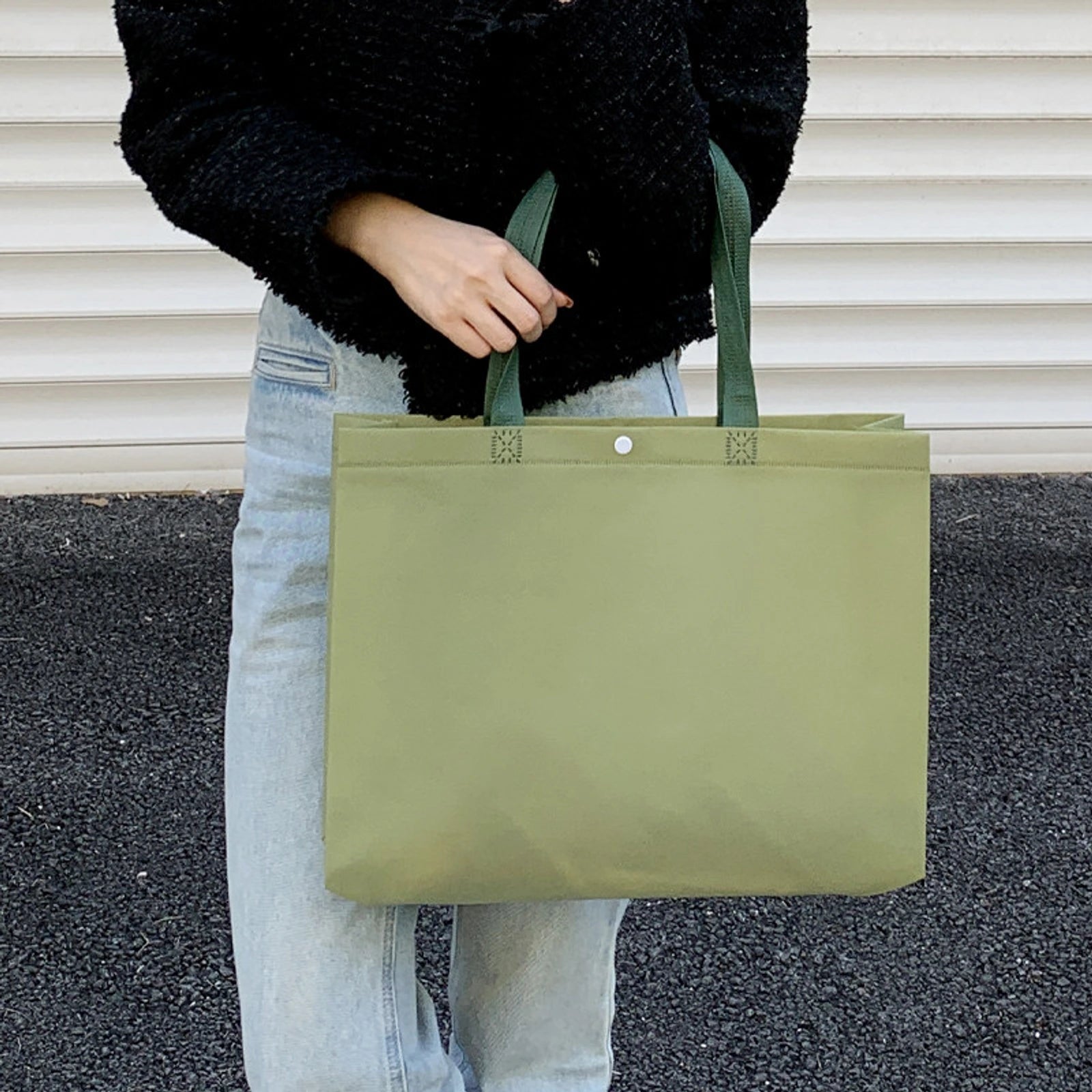 Snap-Closure Non-Woven Tote Bags — 8 Styles — Matcha GreenSnap Closure