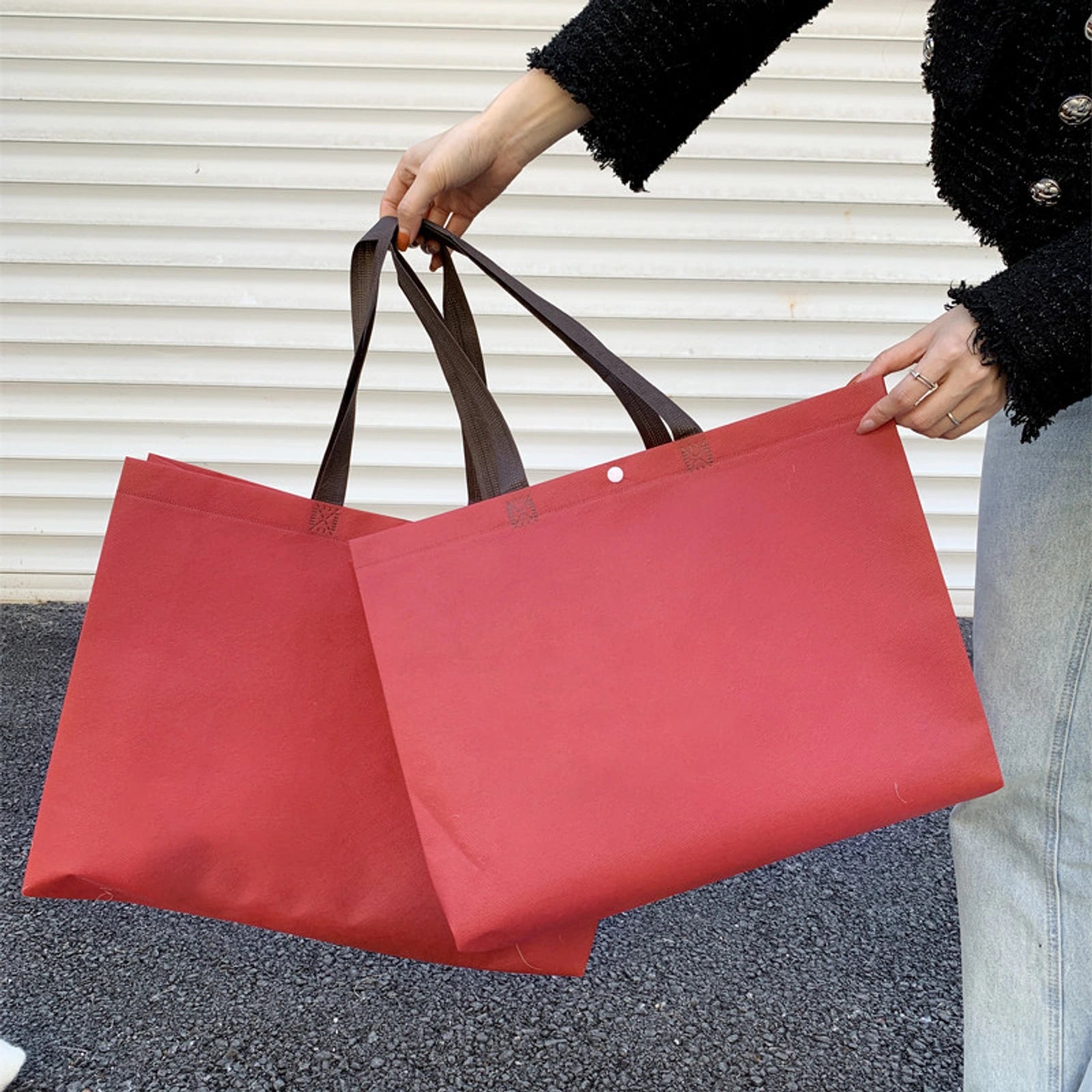 Snap-Closure Non-Woven Tote Bags — 8 Styles — RedSnap Closure