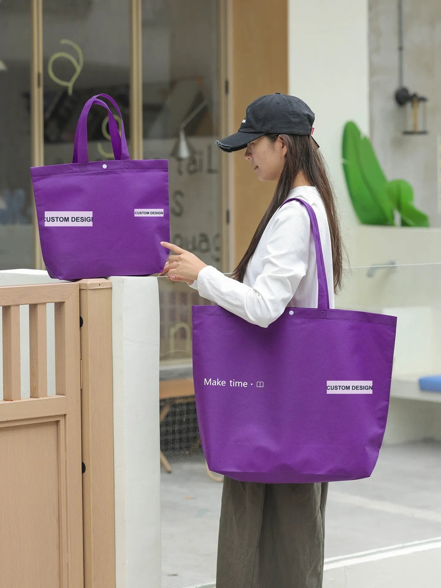 Snap-Closure Purple Non-Woven Tote Bags — 2 Styles product view 1