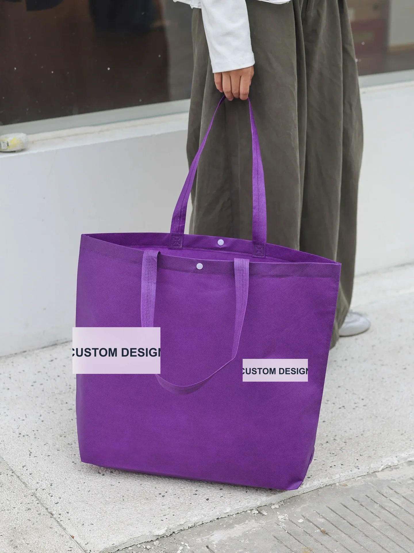 Snap-Closure Purple Non-Woven Tote Bags — 2 Styles product view 2