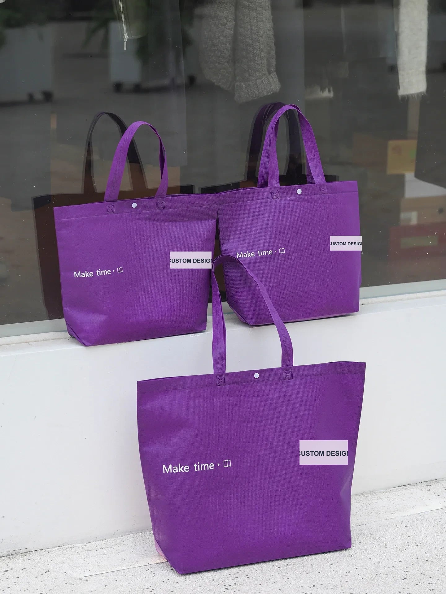 Snap-Closure Purple Non-Woven Tote Bags — 2 Styles product view 5