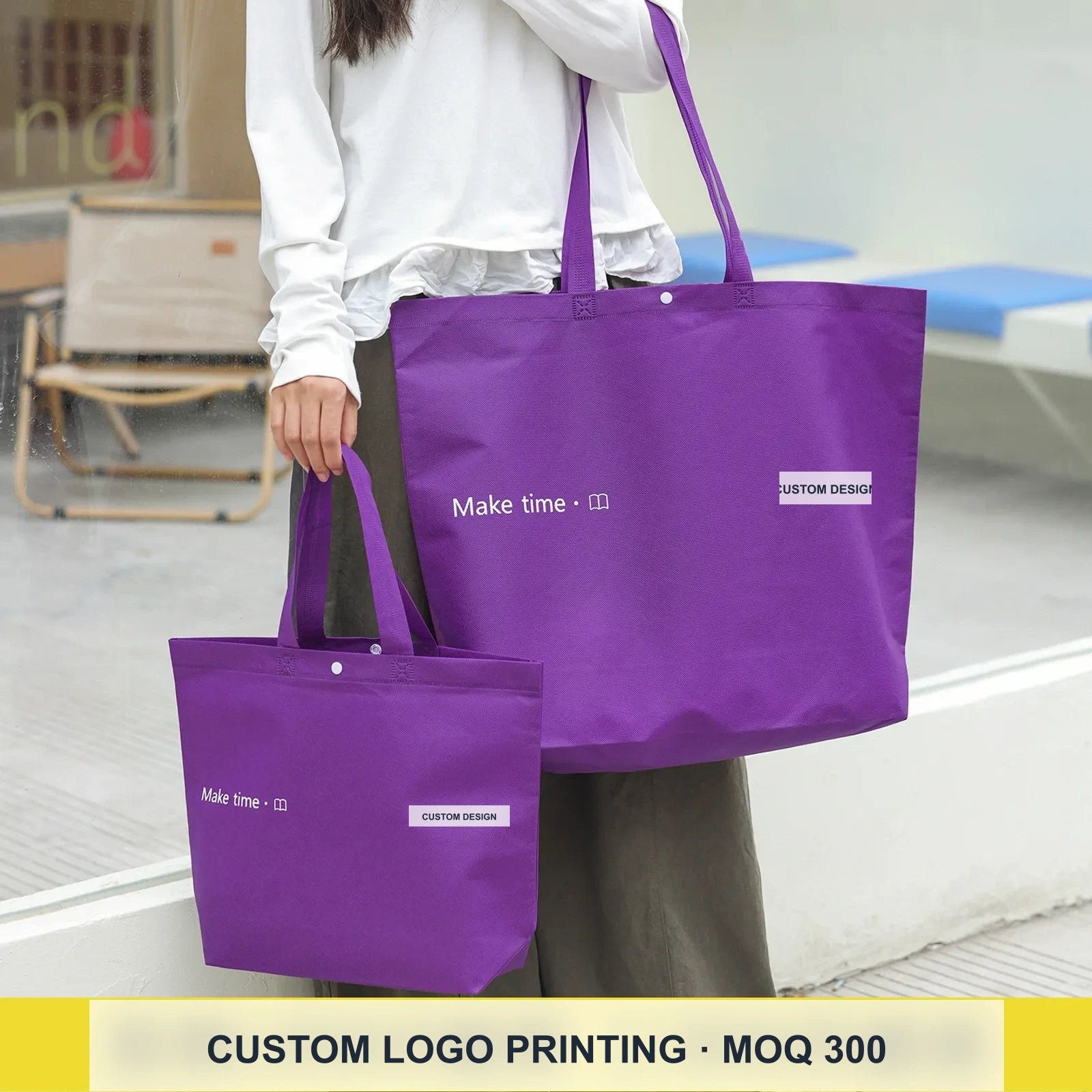 Snap-Closure Purple Non-Woven Tote Bags — 2 Styles — Royal Purple