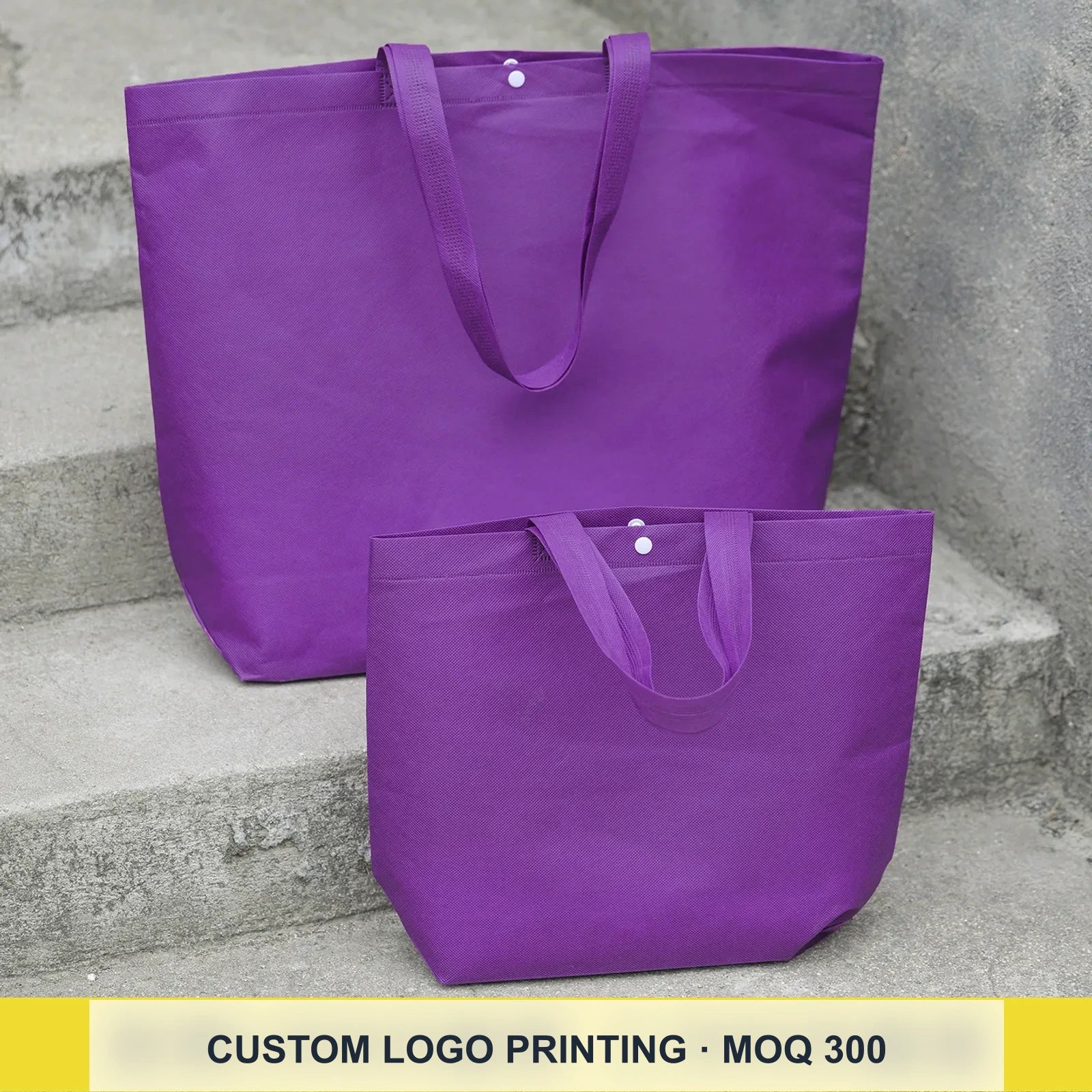 Snap-Closure Purple Non-Woven Tote Bags — 2 Styles — Solid Purple