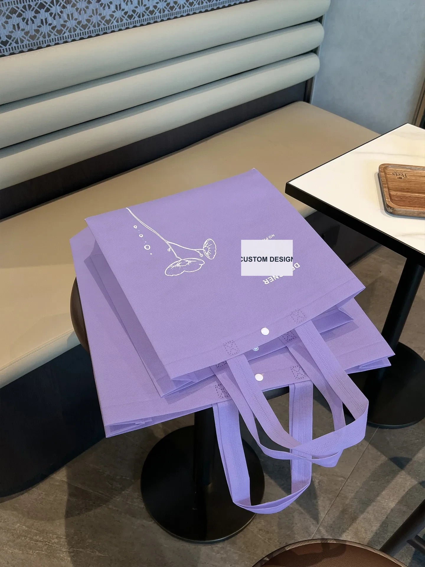 Snap-Closure Purple Non-Woven Tote Bags — 5 Styles product view 2