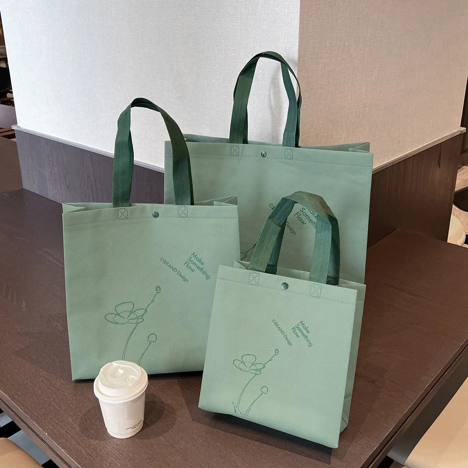 Snap-Closure Purple Non-Woven Tote Bags — 5 Styles — Snap — Closure Tote — Muted Green