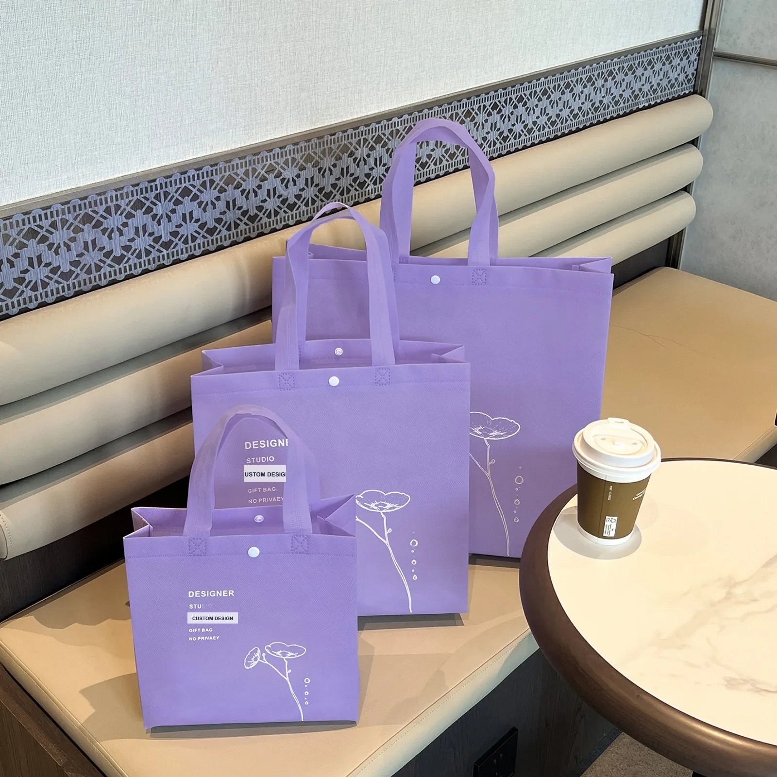 Snap-Closure Purple Non-Woven Tote Bags — 5 Styles — Snap — Closure Tote — Wisteria Purple