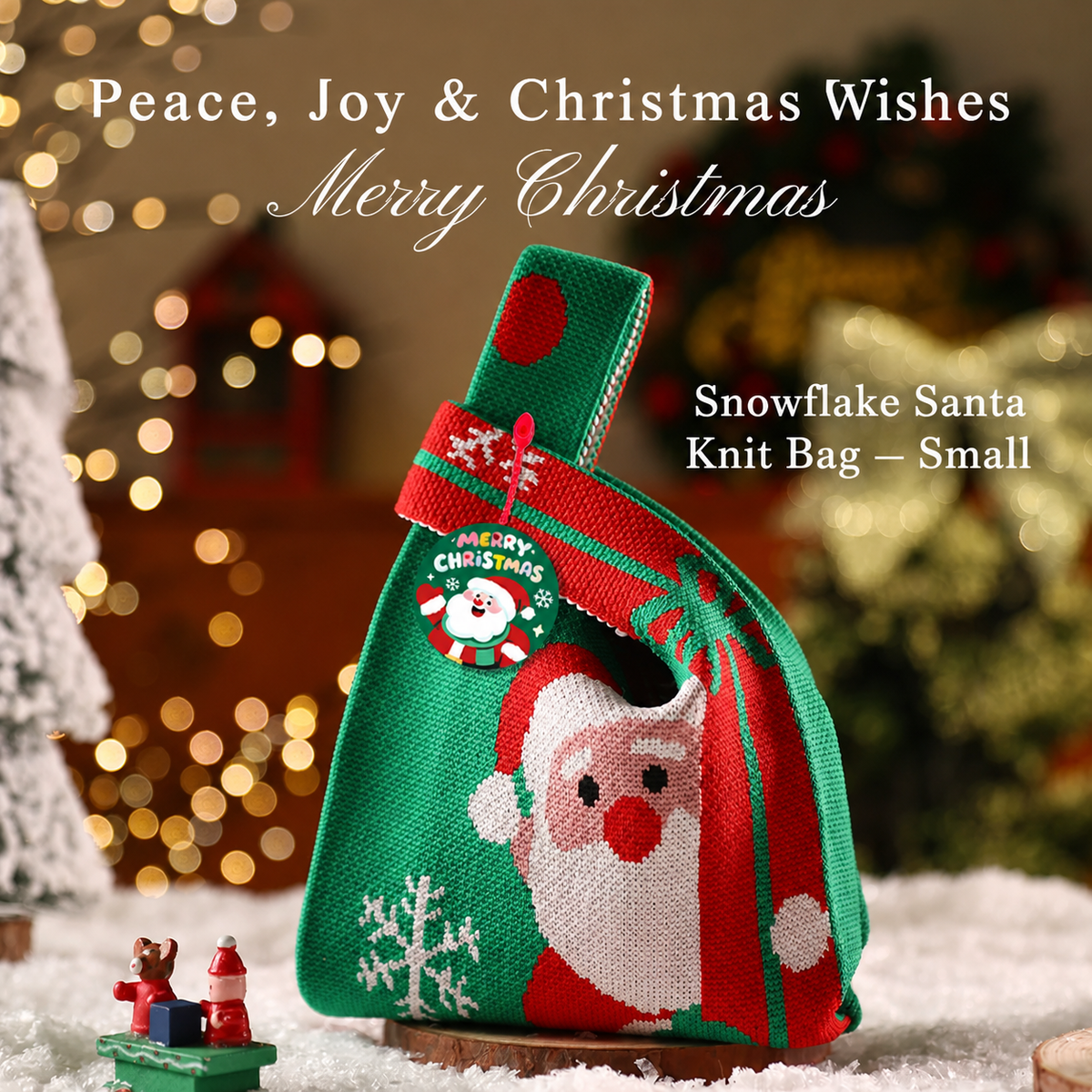 Snowflake Santa knitted Christmas gift bag