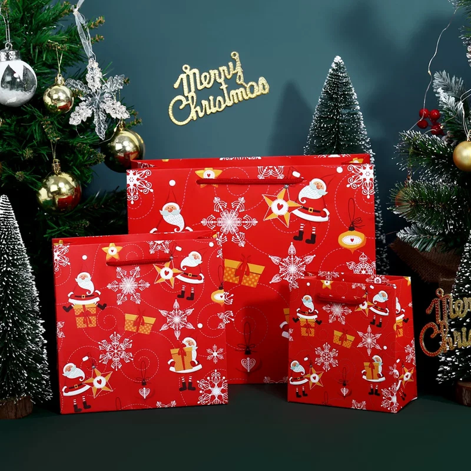 Square-Profile White Cardstock Christmas Gift Bags – ready-stock variant