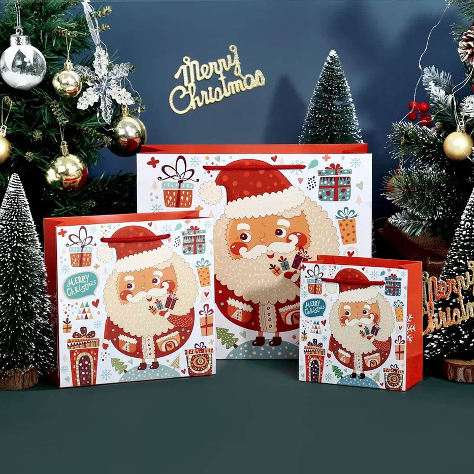 Square-Profile White Cardstock Christmas Gift Bags – ready-stock variant