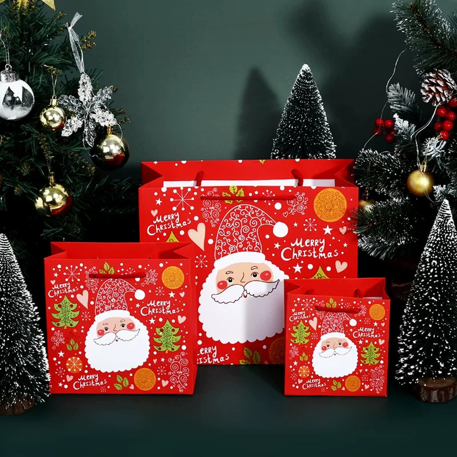 Square-Profile White Cardstock Christmas Gift Bags – ready-stock variant