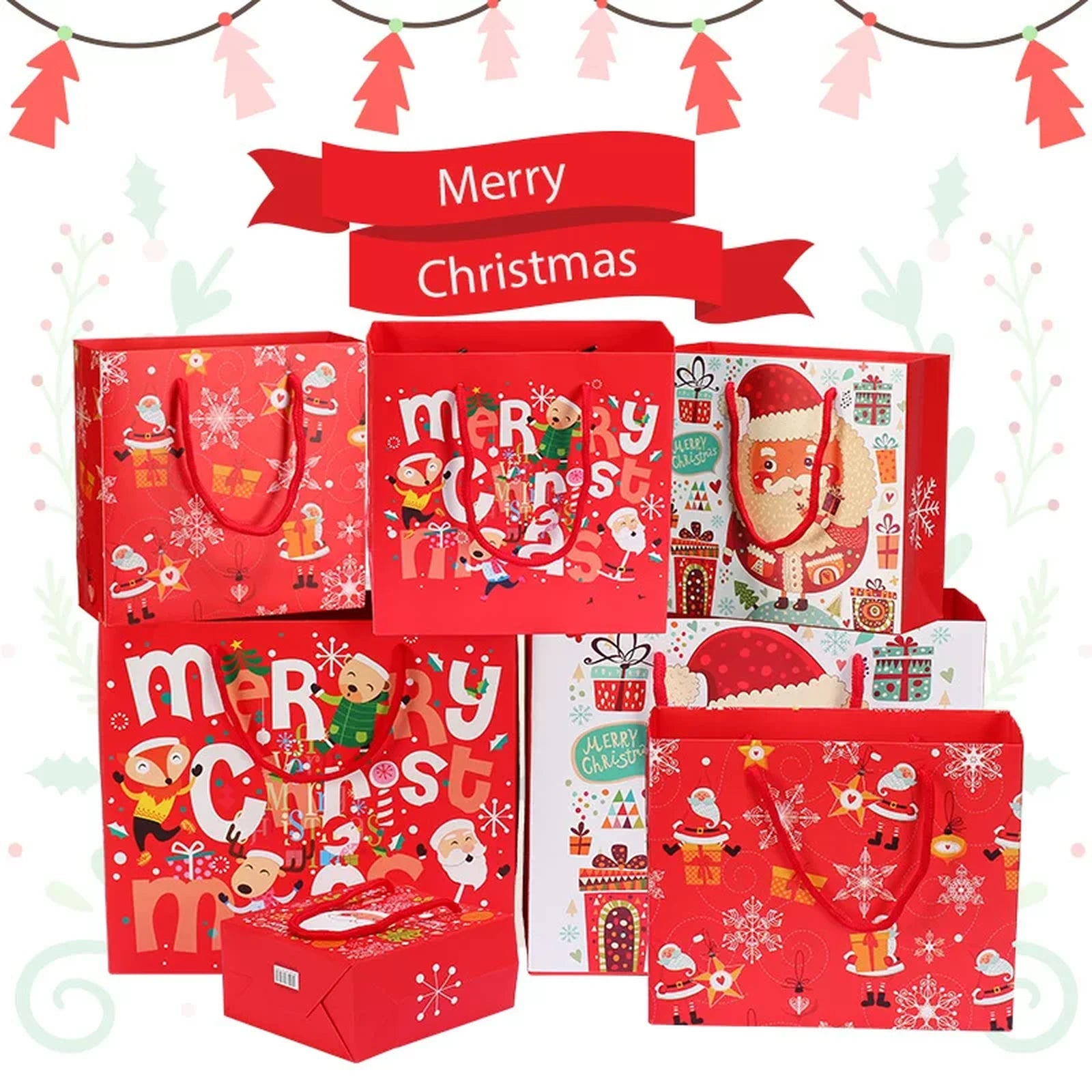 Square-Profile White Cardstock Christmas Gift Bags – ready-stock variant
