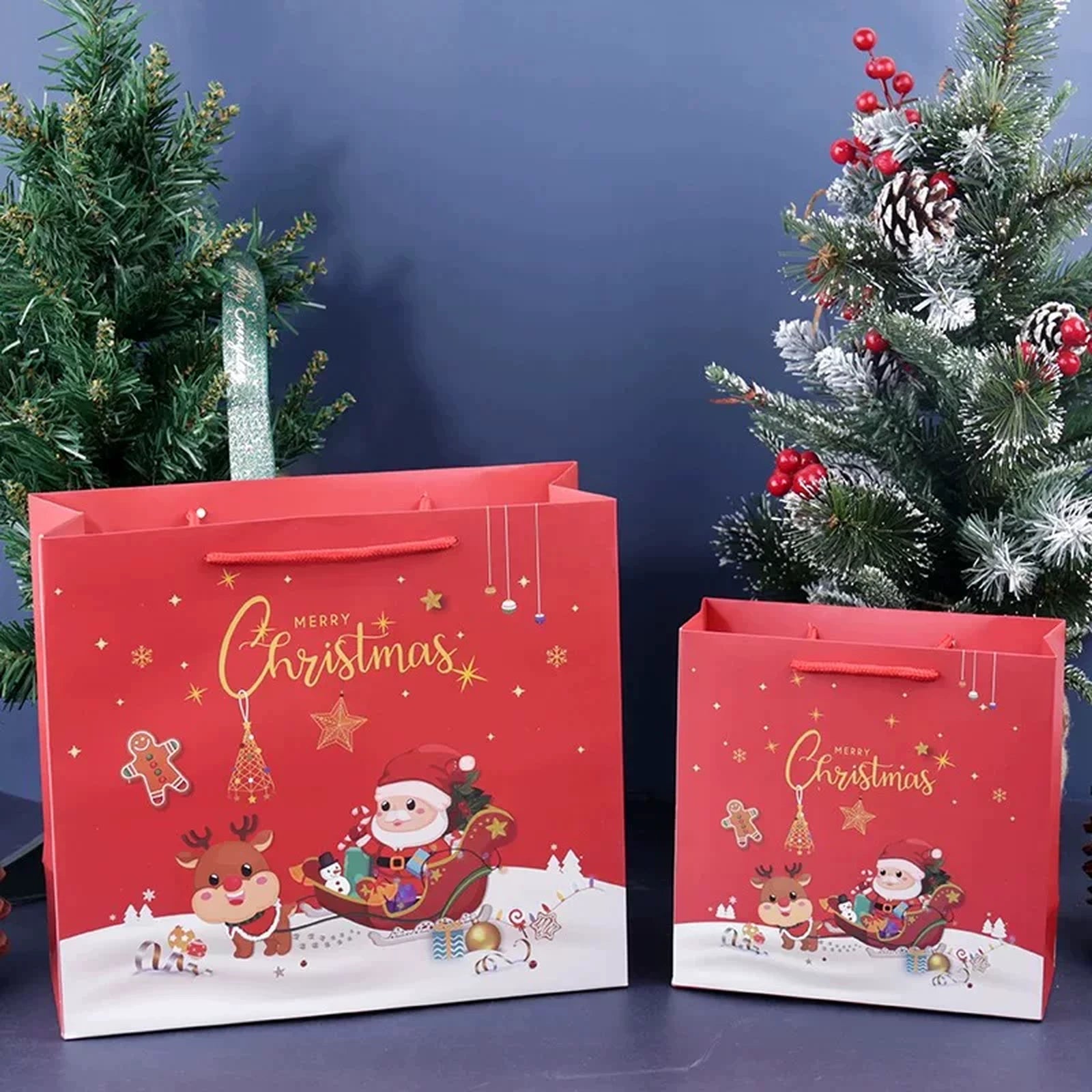 Square-Profile White Cardstock Christmas Gift Bags – ready-stock variant