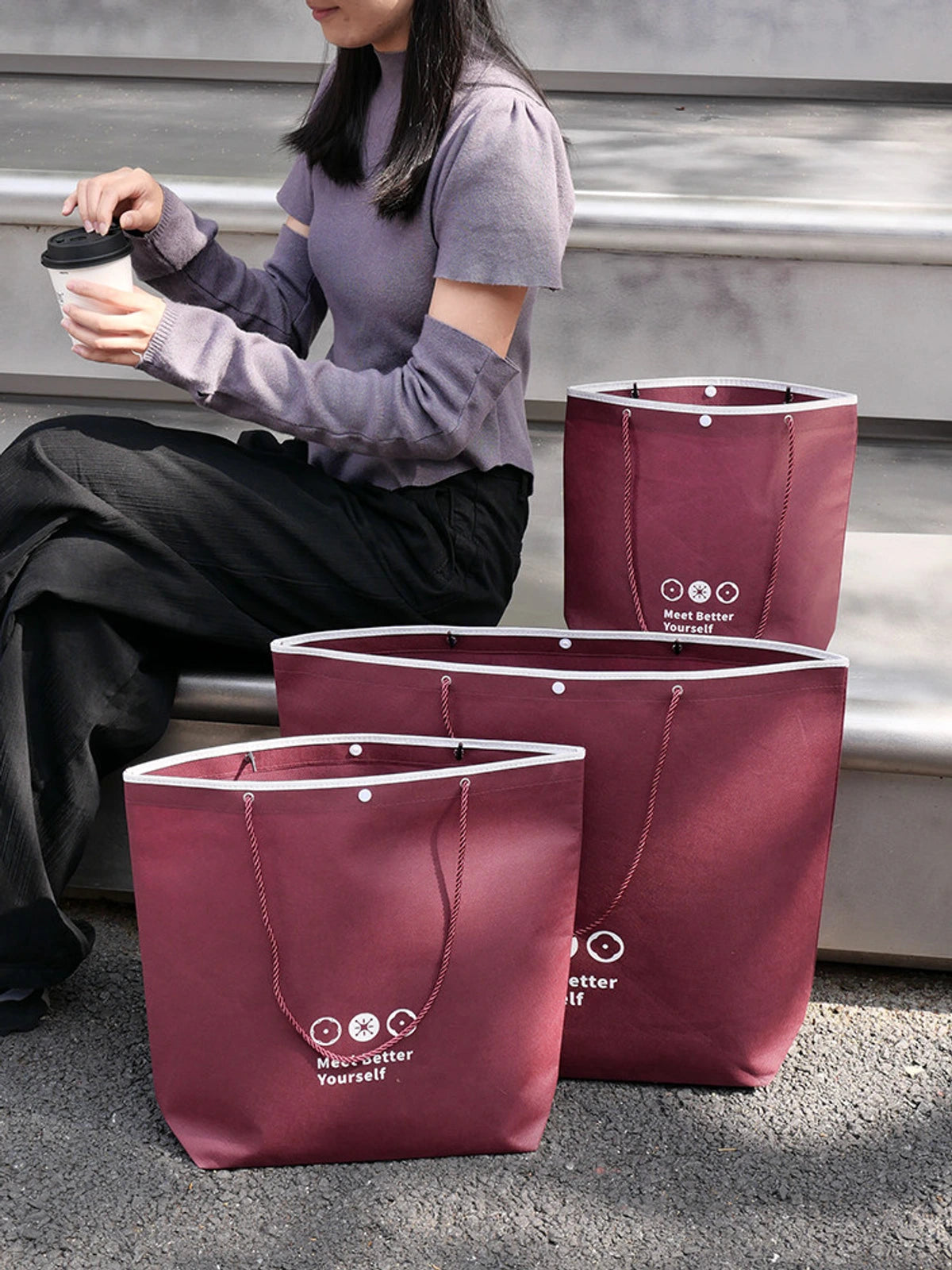 Stitched Ancora-Red Non-Woven Tote Bags — 7 Styles product view 1
