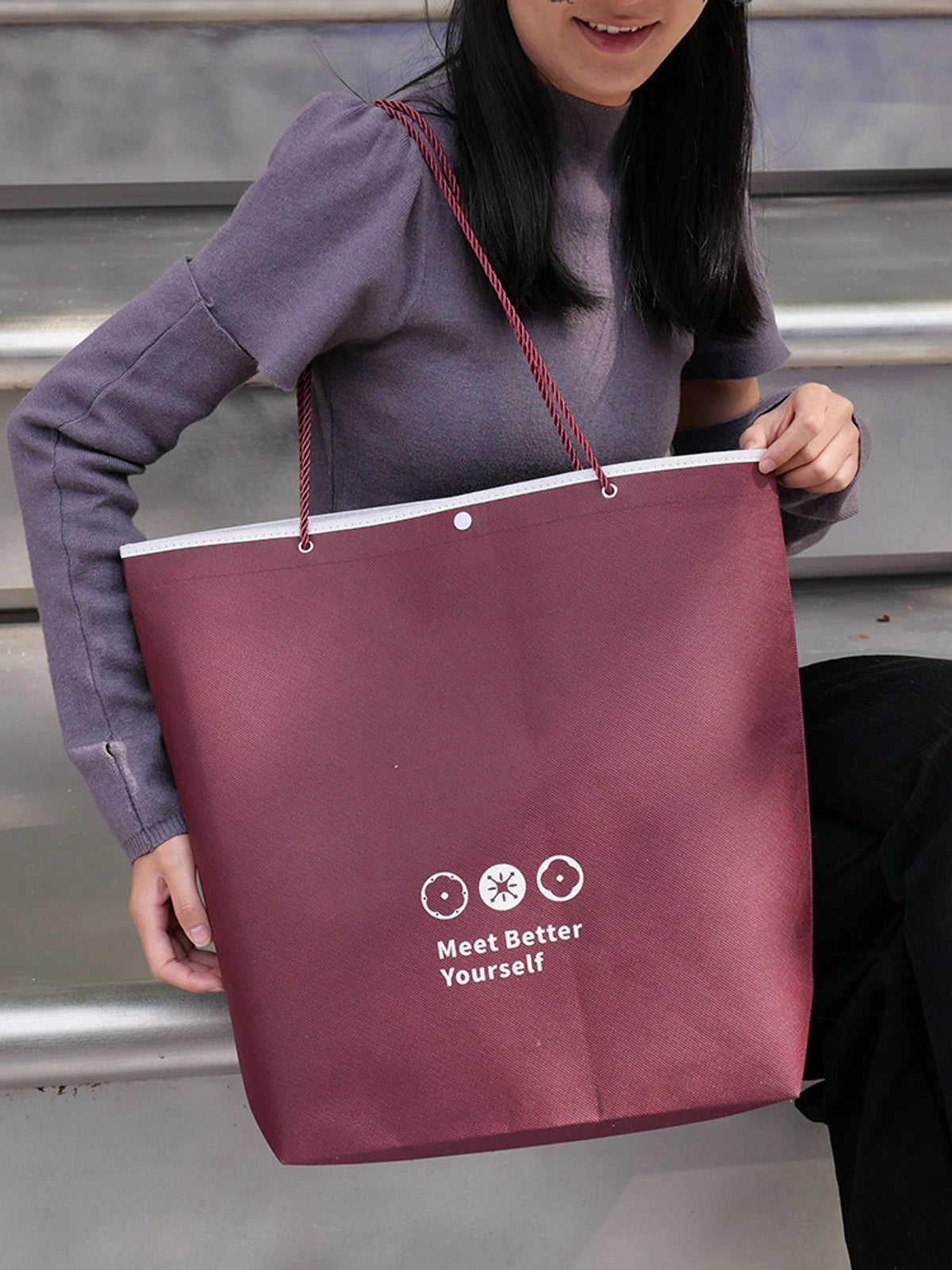 Stitched Ancora-Red Non-Woven Tote Bags — 7 Styles product view 2