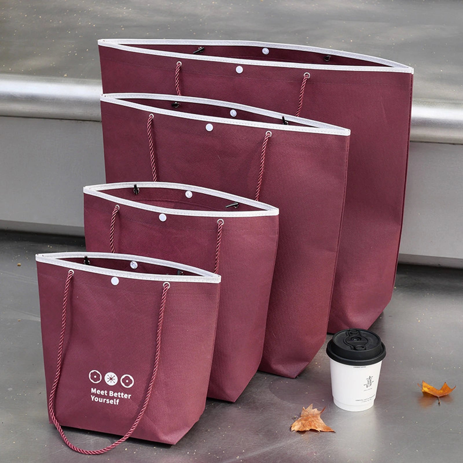 Stitched Ancora-Red Non-Woven Tote Bags — 7 Styles — Inverted Trapezoid — Ancora Red