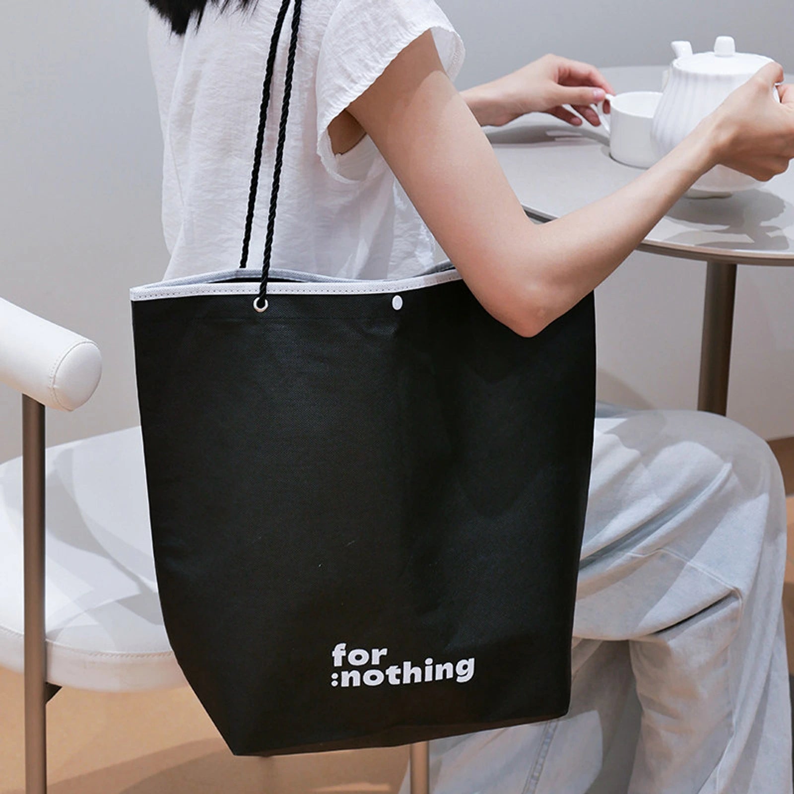 Stitched Ancora-Red Non-Woven Tote Bags — 7 Styles — Inverted Trapezoid — Black