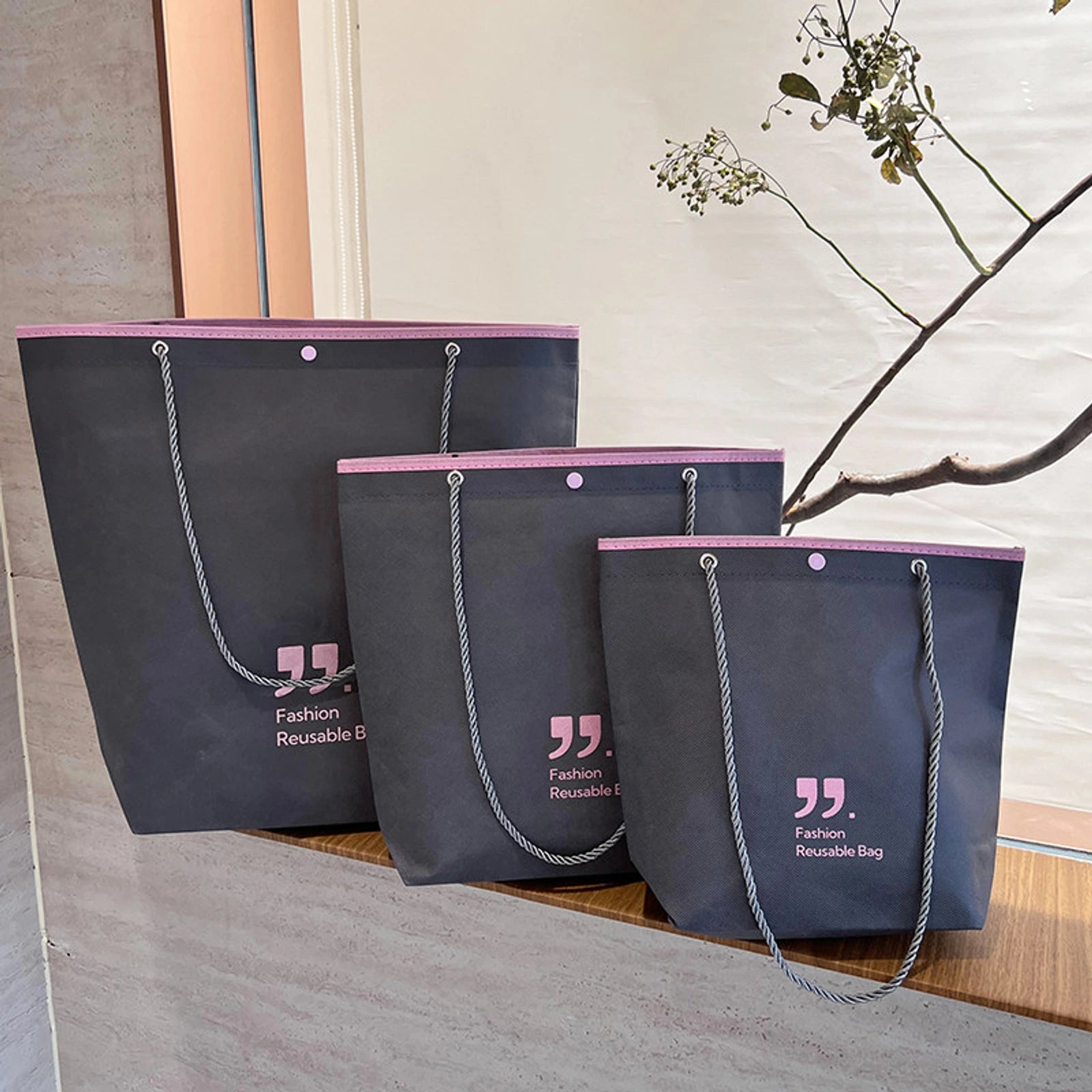 Stitched Ancora-Red Non-Woven Tote Bags — 7 Styles — Inverted Trapezoid — Premium Gray