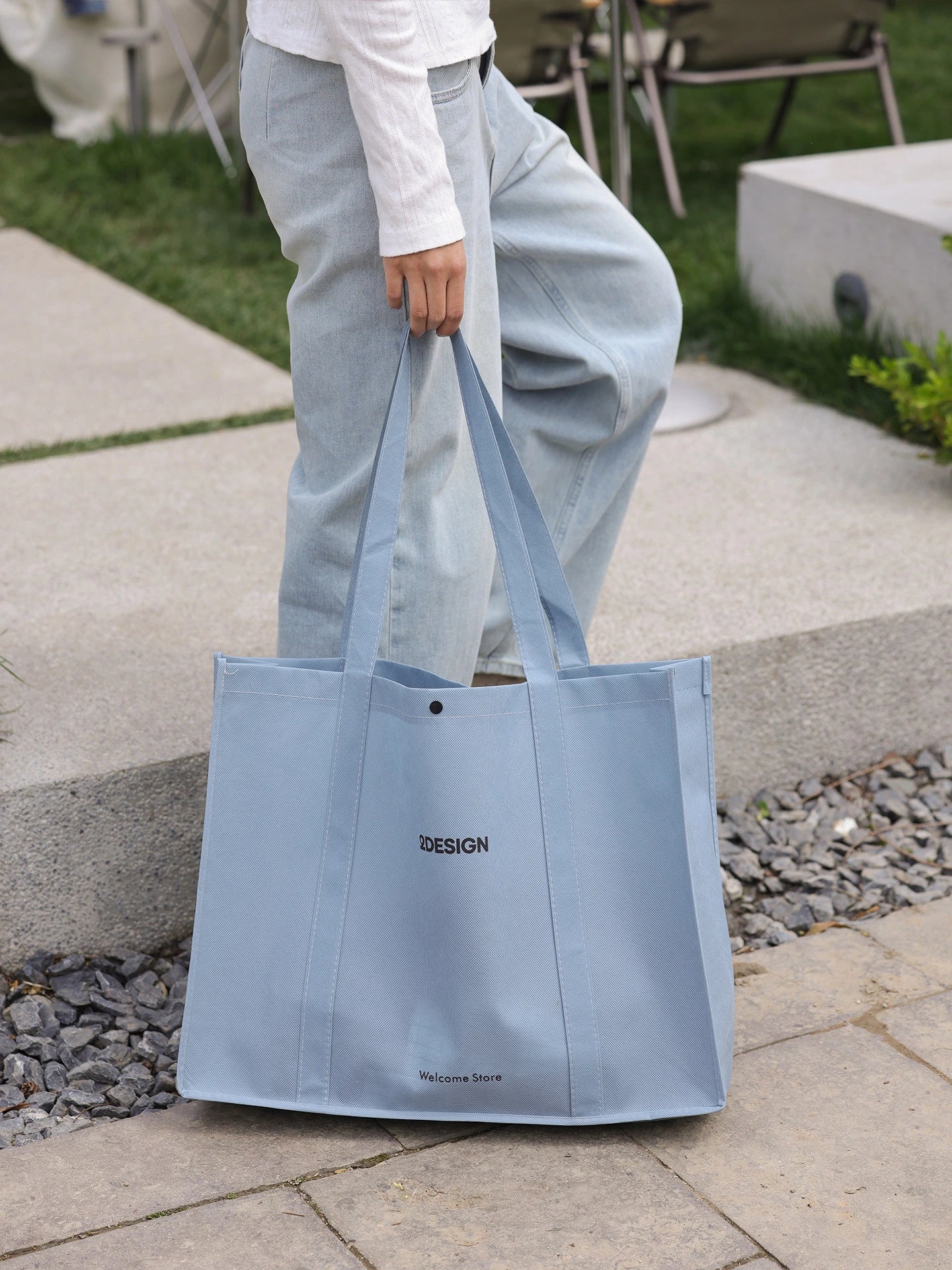 Stitched Haze-Blue Non-Woven Tote Bags — 6 Styles product view 2