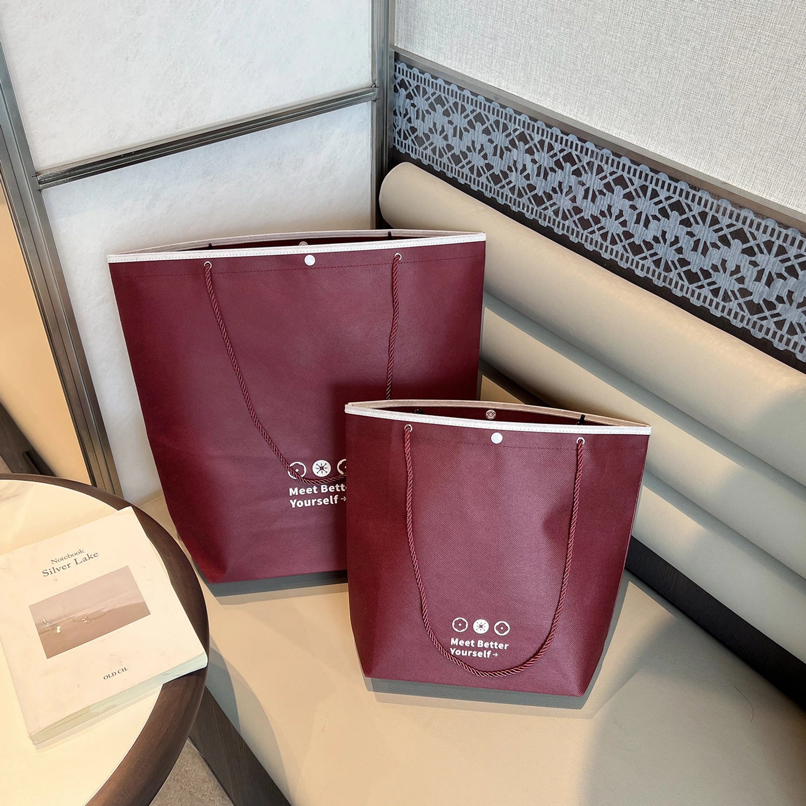 Stitched Non-Woven Tote Bags — 11 Styles — Inverted Trapezoid — Ancora Red