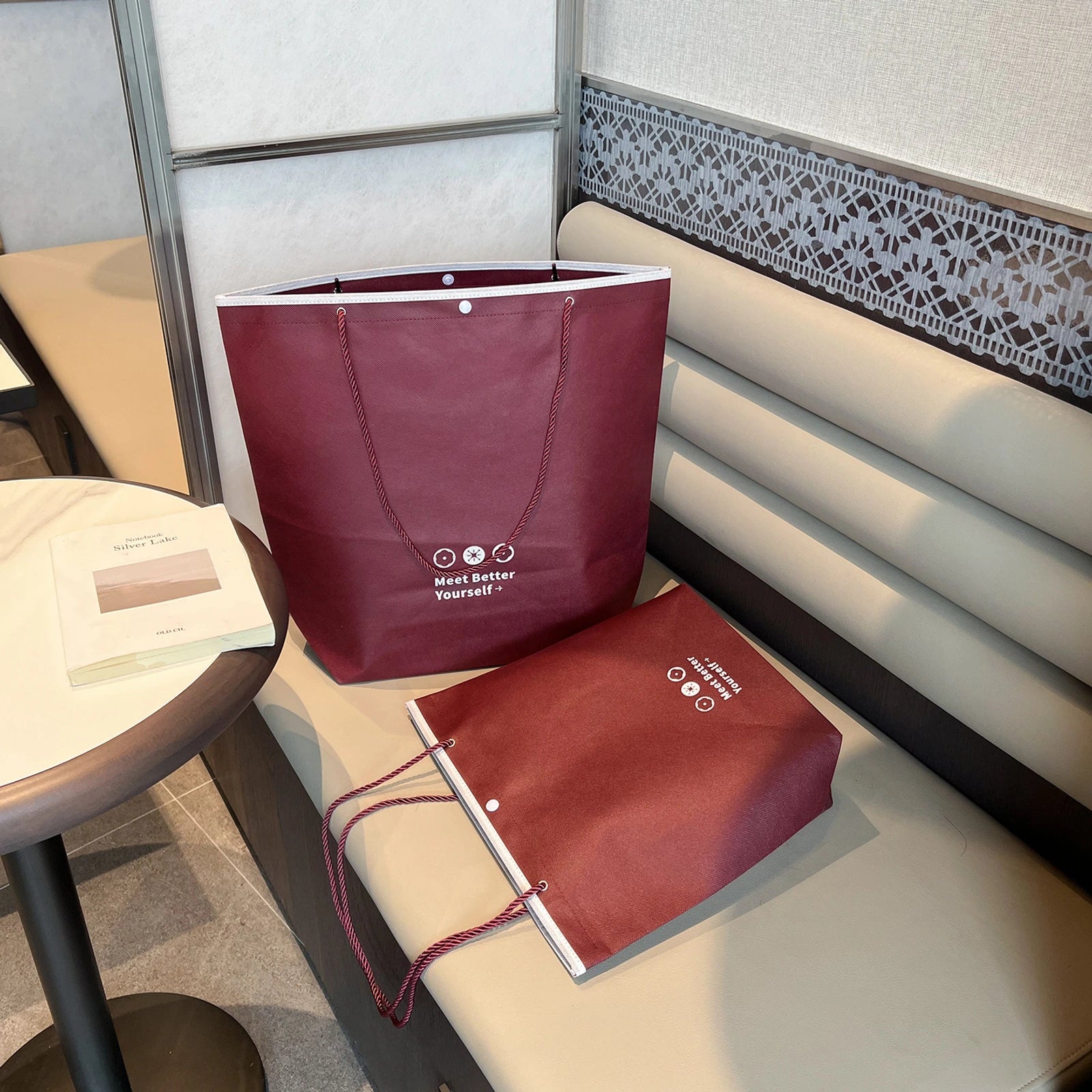 Stitched Non-Woven Tote Bags — 11 Styles — Inverted Trapezoid — Ancora Red