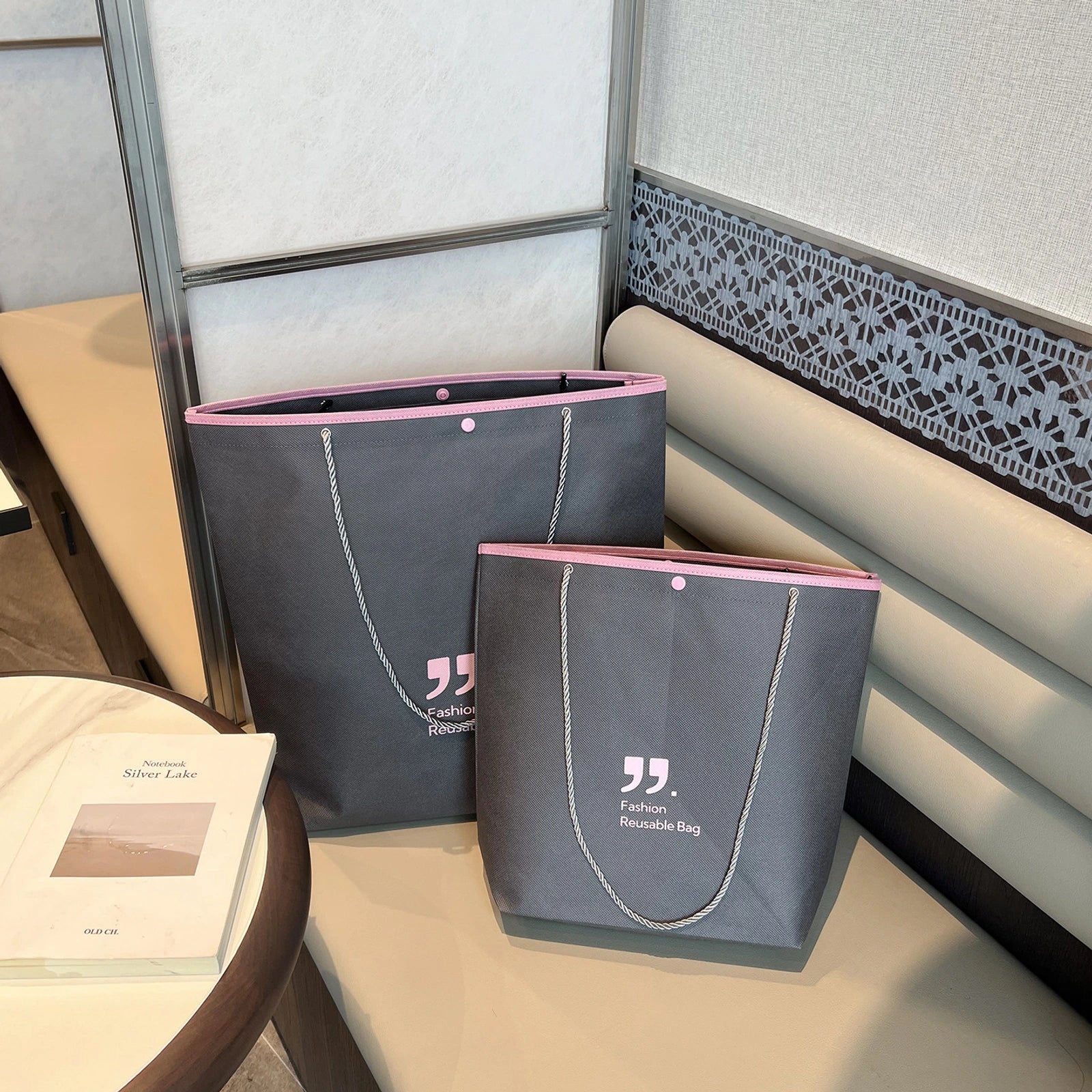 Stitched Non-Woven Tote Bags — 11 Styles — Inverted Trapezoid — Dusty Pink