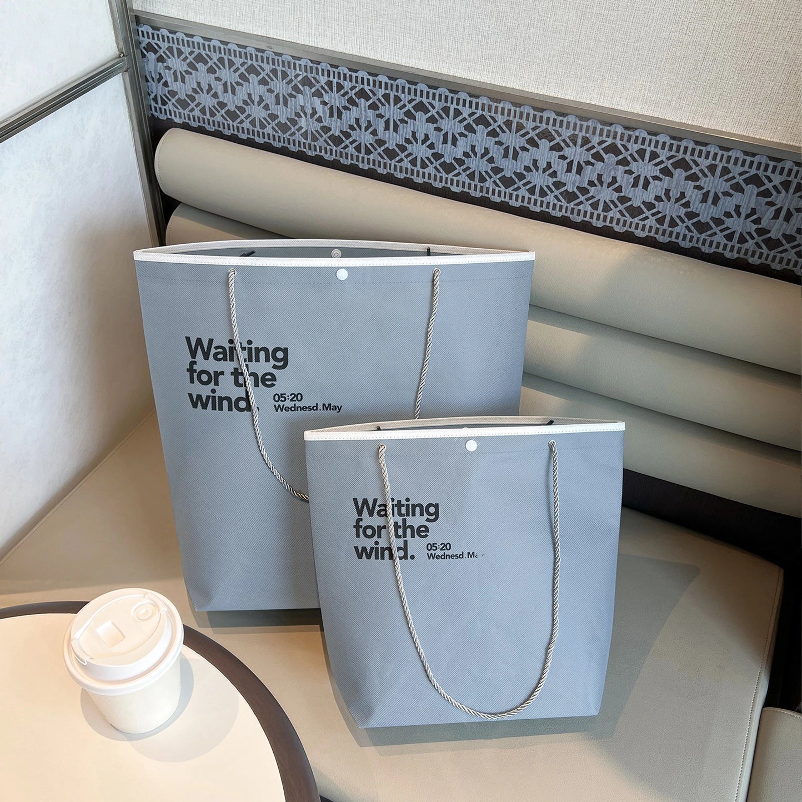 Stitched Non-Woven Tote Bags — 11 Styles — Inverted Trapezoid — Glacier Blue520 Print